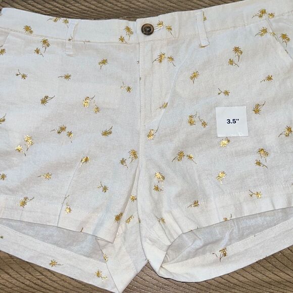 Chic & Polished 🏝️Gold Embossed Palm Tree 🌴 Cotton Shorts 🩳 🌴 2 Pockets - Picture 1 of 17